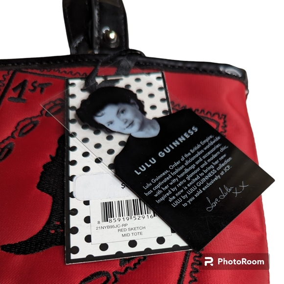 Lulu Guinness London Print Red Black Handbag Shoulder Bag Purse Stamp NWT - Picture 3 of 16